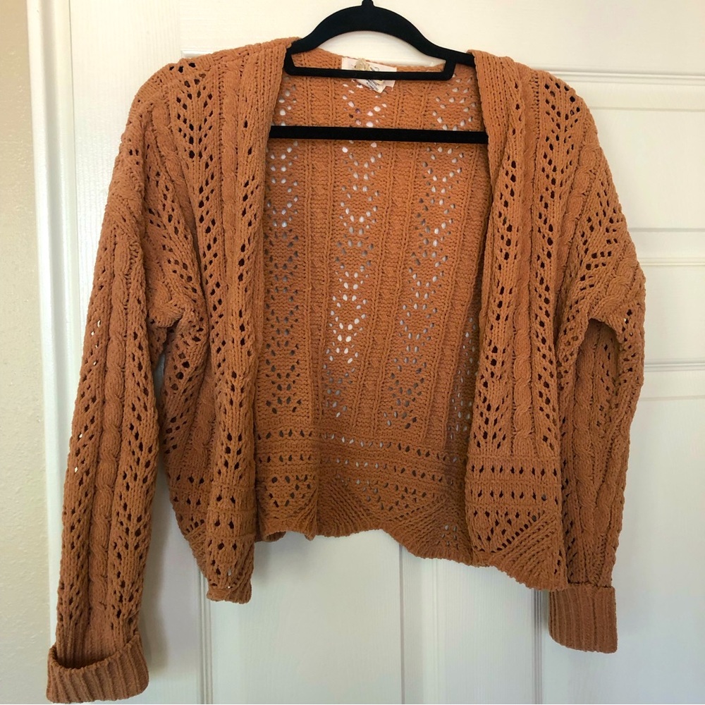 Jessica Simpson brown net weave cardigan NWT Size Small
